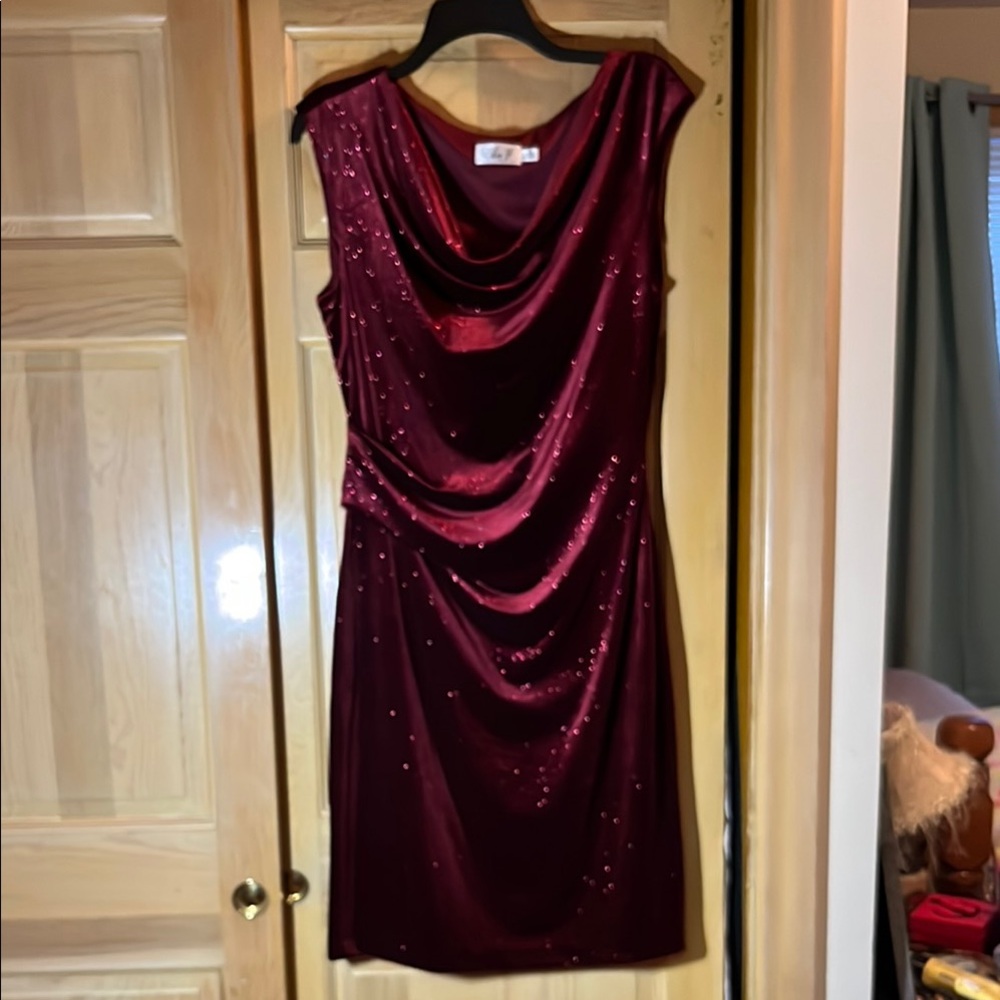 Eliza J Red Ruched Cowl Neck Mini Dress